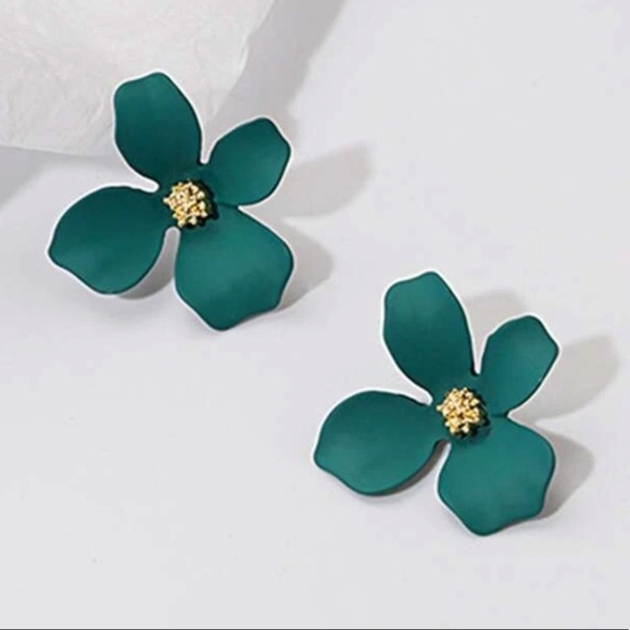 Anthropologie Jewelry - MATTE EMERALD GREEN GOLD CENTER ORCHID FLOWER STUDS